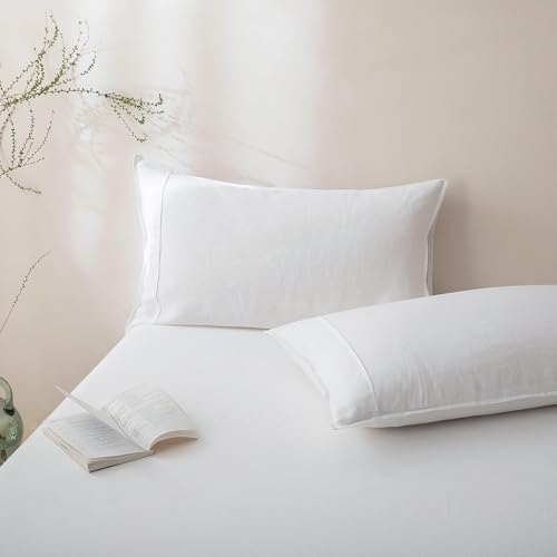 Talasily 100% French Flax Linen Pillowcase Envelope Closure,King Size Set of 2 - Stone-Washed Pre-Softened,Hypoallergenic & Wrinkle-Resistant,No Zipper Cooling Bedding-White