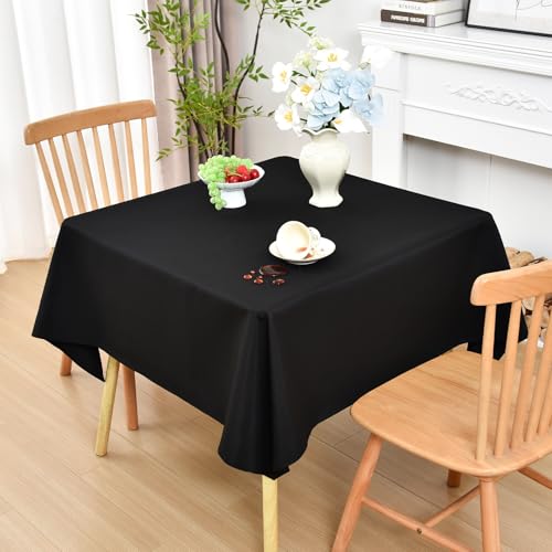 Wolkemer Square Tablecloth 54 x 54 Inches Faux Linen Water Resistant - Farmhouse Polyester Tablecloths, Washable Wipeable Table Cover for Home, Kitchen, Dining, Wedding, Party (Black)