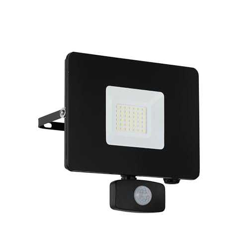 Eglo LED Outdoor Spotlight Faedo 3, 1 Flame Outdoor Light incl. Motion Detector, Sensor wall Spotlight Made of Aluminium, Colour: Black, Glass: Clear, 30 W, IP44