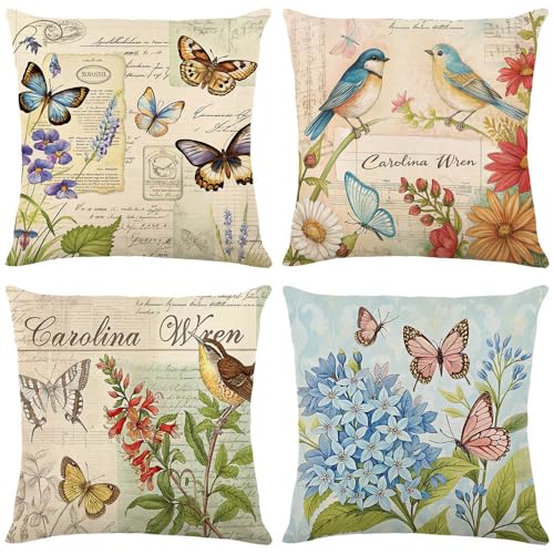 wyooxoo Spring Pillow Covers 16x16 Set of 4 Farmhouse Pillow Covers Outdoor Decorative Throw Cushion Case for Sofa Couch Living Room