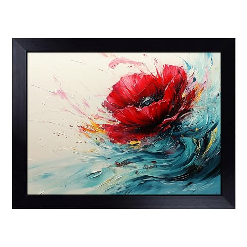 Lap Tray with Bean Bag Cushion, Poppy Flower View Flower - Handmade in the UK, Raised Wooden Edge, Padded Cushion, Heat-Resistant Wipe-Clean Surface, for Meals, Laptops and Crafts