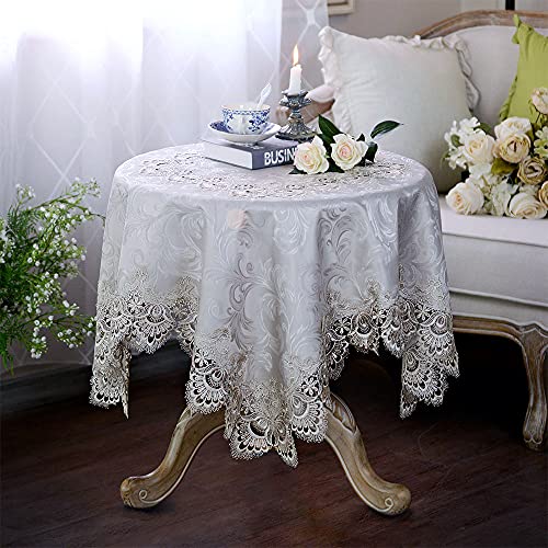 "ARTABLE Lace Small Table Cloth Fall Christmas Macrame Tablecloth Table Topper for Thanksgiving Outdoor Farmhouse Rustic Kitchen Party Birthday Picnic (Stone, 51"" x 51"" (Square))"
