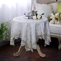"ARTABLE Lace Small Table Cloth Fall Christmas Macrame Tablecloth Table Topper for Thanksgiving Outdoor Farmhouse Rustic Kitchen Party Birthday Picnic (Stone, 51"" x 51"" (Square))"