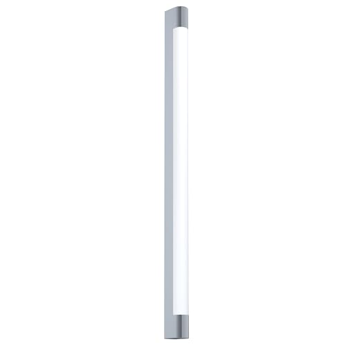 Eglo LED Wall Lamp Tragacete, Single-Light Wall Fixture, LED Mirror Light in Stainless Steel and Plastic, Bathroom Lamp in Chrome and White, LED Moisture-Resistant Light, IP44, Length: 90 cm