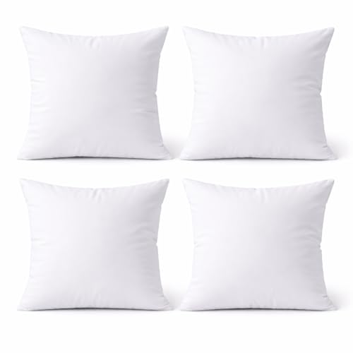 Fabornus Premium 18 x 18 Throw Pillow Inserts, Set of 4 Hypoallergenic Square Form Decorative Pillows for Sofa Couch Bed and Chair 18 inches