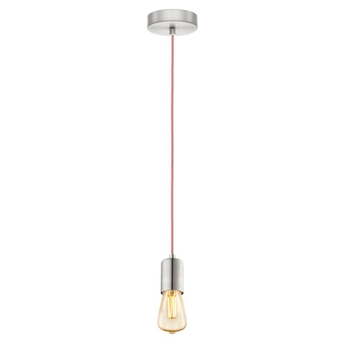 EGLO YORTH 60W Steel Pendant Light Nickel Matt Pink Cable