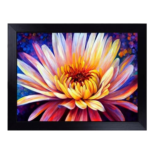 Lap Tray with Bean Bag Cushion, A Chrysanthemum Flower - Handmade in the UK, Raised Wooden Edge, Padded Cushion, Heat-Resistant Wipe-Clean Surface, for Meals, Laptops and Crafts