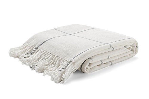 "Arus Highlands Collection Tartan Plaid Design Queen Size Throw Blanket Off-White 60"" X 80"""