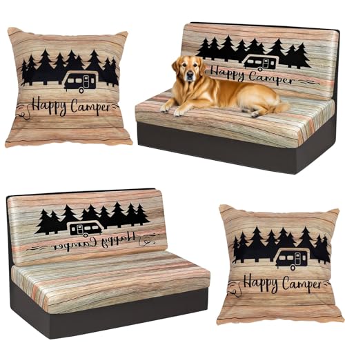 BBSET Rv Dinette Cushion Covers Stretch Washable Rv Cushion Slipcove Replacement for Camper Car Bench, 2 Pillowcase, 2 Backrest and 2 Bench Covers (Brown Wooden)