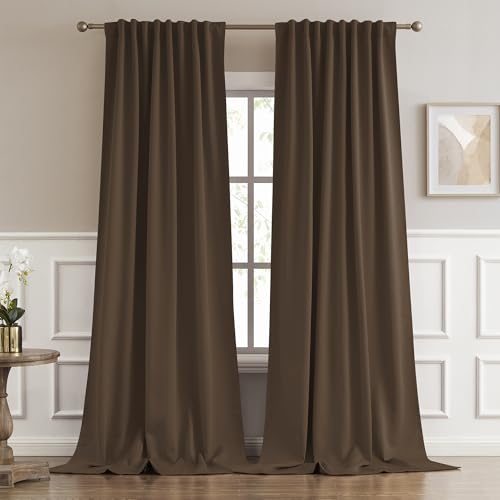 DUALIFE Blackout Curtains/Drapes 120 Inches Long, Light Blocking Privacy Draperies,52 inches by 120 inch,2 Panels,Brown