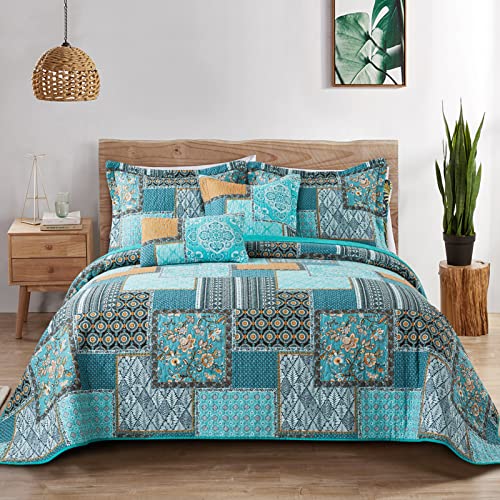 BEDIFANY 3 Pieces Cotton King Size Quilt Sets, King Bedspread Lightweight Quilted Reversible Coverlets Farmhouse Bedding Sets Boho King Quilt Set for Bed Decorations for All Seasons