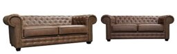 Sofas and More Astor Chesterfield Style Sofa Set 3+2 Seater Armchair Brown Faux Leather (3+2 Seater)