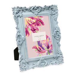 Laura Ashley 4x6 Powder Blue Ornate Textured Hand-Crafted Resin Picture Frame w/Easel & Hook for Tabletop & Wall Display, Decorative Floral Design Home Décor, Photo Gallery, Art (4x6, Powder Blue)