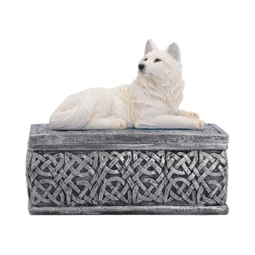 Nemesis Now Ghost Wolf Trinket Box with Celtic Knotwork 10cm - White Wolf Trinket Box with Removable Lid and Sculpted Celtic Knotwork