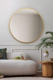 "MirrorOutlet The Fenestra - Gold edged Modern Round Circular Wall Mirror 35"" X 35"" (90CM X 90CM) Silver Mirror Glass with Black Metal Frame"