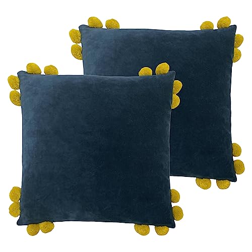 Furn. Hoola Pom-Pom Polyester Filled Cushion - Twin Pack, Navy/Olive, 45 x 45cm
