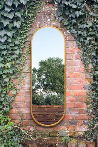 "The Vultus - New Gold Metal Framed Double Arched Garden Wall Mirror 63"" X 22"" (160CM X 55CM) Suitable for Outside and Inside"