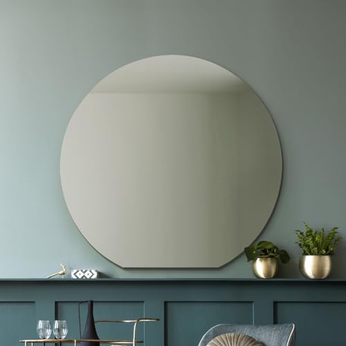 "MirrorOutlet The Circulus - Frameless Flat Bottom Framed Mantle/Wall Mirror 37"" X 35"" (106CM X 100CM) New & Featuring Silvered Mirror Glass with Black Backing."