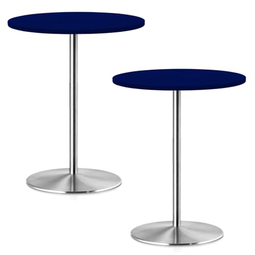 2 Pack Small Round Fitted Elastic Tablecloth for 30 Inches Cocktail Tables Topper Cap Waterproof Stretch Washable Folding Indoor Picnic Table Cover Spandex Table Cloth for Parties Bar Pub (Navy Blue)