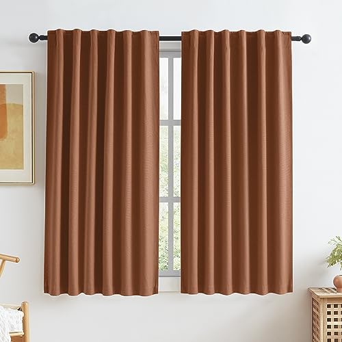 KEQIAOSUOCAI Rust Red Blackout Curtains 45 Inch Length for Living Room Bedroom - 2 Panels With Hook Belt Back Tab - Textured Drapes W50 x L45