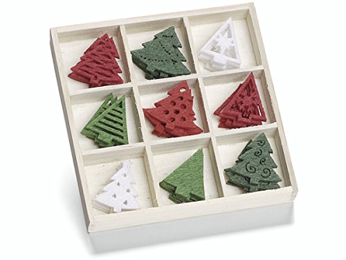 KnorrPrandell 22 mm Christmas Trees Wooden Box with Felt Ornaments, Multi-Colour
