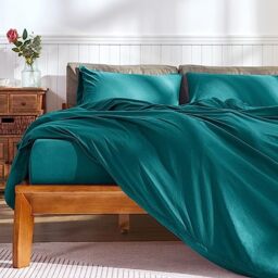 CHUN YI Double Duvet Cover Sets, Washed Microfiber Plain Bedding Duvet Covers Set with Zipper Closure & 8 Corner Ties, Breathable & Ultra Soft Duvet Cover for Summer(Teal Green, Double)