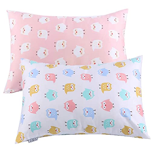 "Kids Toddler Pillowcases UOMNY 2 Pack 100% Cotton Pillow Cover Cases 13 x 18"" for Kids Bedding Pink/White Owl"