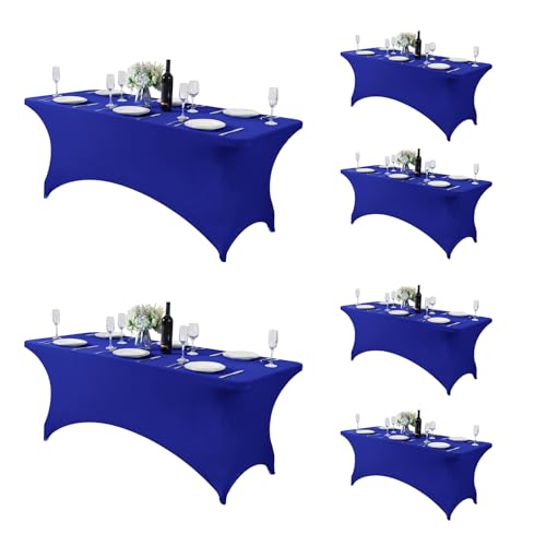 Fokitut 6 Pack Spandex Table Cover for 6FT Table Universal Fitted Stretch Tablecloth for Party, Banquet, Wedding and Events-Royal Blue