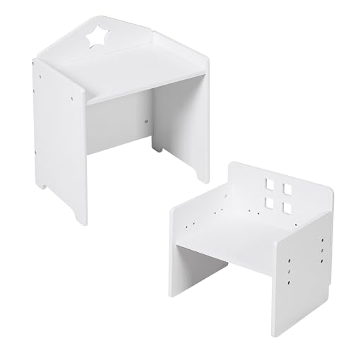 Relaxdays children's table & chair set with chalkboard, star motif, activity table, 48.5x38x30 cm, white