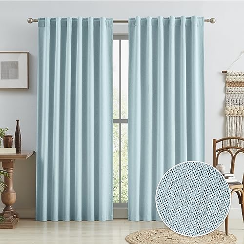 "Thermal Insulated Linen Blackout Curtain 90 Inch Long Shaded Curtains for Dining Room Soundproof Privacy for Bedroom 50 ""W x 90 ""L, Set of 2, Light Blue"