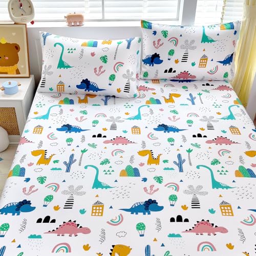 Homilay Kids Queen Sheet Sets - 4 Piece Dinosaur Breathable Soft Microfiber Bed Sheets - Easy Fit Deep Pockets Wrinkle Free - Cartoon Cozy Toddler Bedding Sets for Boys Girls Teens