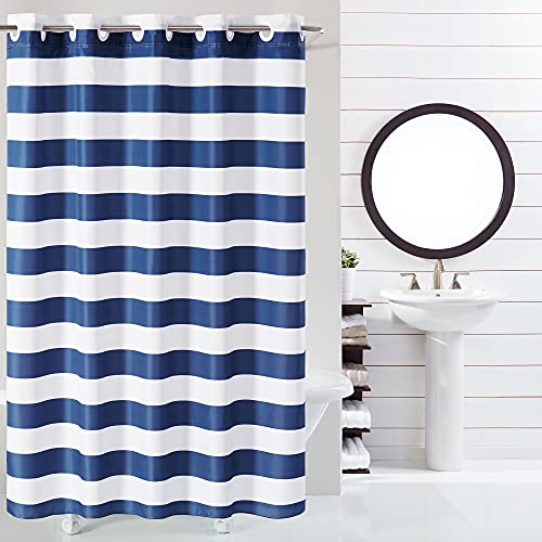 "Hookless It's A Snap! Cabana Stripe 71"" x 74"" Shower Curtain in Navy"