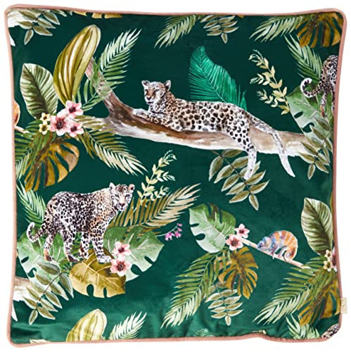 Evans Lichfield Jungle Leopard Cushion Cover – Velvet Rainforest Design (Green – 43 x 43 cm)