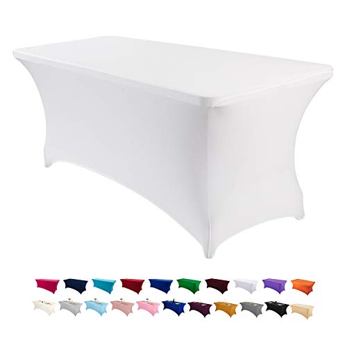 Peomeise 2PCS 6FT Spandex Table Cover Rectangular Stretch Spandex Tablecloth (White,6FT)