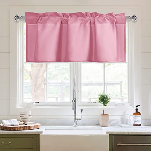 XWZO Kitchen Valances Curtains for Windows Living Room Bedroom Bathroom Toppers Farmhouse Style Rustic Dinning Room Thermal Insulated Rod Pocket, W42 x L12 Inch Length, Pink, 1 Panel