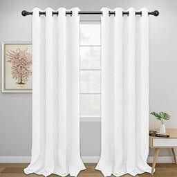 Easy-Going Blackout Curtains for Bedroom, Solid Thermal Insulated Grommet and Noise Reduction Window Drapes, Room Darkening Curtains for Living Room, 2 Panels(52x108 in, White)