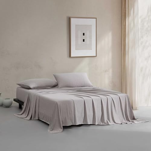 Calvin Klein - King Size Sheets Set, Naturally Soft Cotton-Blend Melange Jersey Bedding - Bed Sheets with Matching Pillowcases & Fitted Sheet (Modern Cotton Melange Brown)