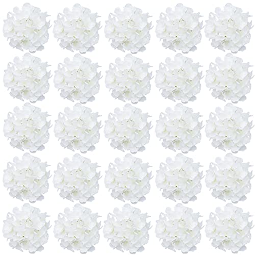 FagusHome 30 Pcs Silk Hydrangea Heads Artificial Flowers Heads and Stems Fake Hydrangea Flowers for Home Wedding Decor (Pure White)