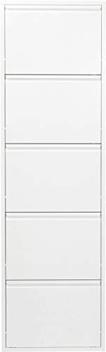Kare Design Shoe Container Caruso 5 White, Space-Saving, 5 Tipping Compartments, Space for 10 Pairs of Shoes, Storage Space, Hallway, Floor, Steel Powder-Coated, 170x50x14 cm (H/W/D)