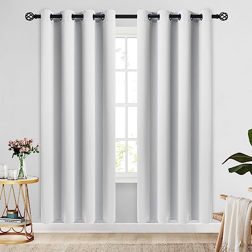 COSVIYA Grommet Blackout Room Darkening Greyish White Curtains 72 inch Length 2 Panels,Thick Polyester Light Blocking Insulated Thermal Window Curtain Drapes for Bedroom/Living Room,52x72 inches