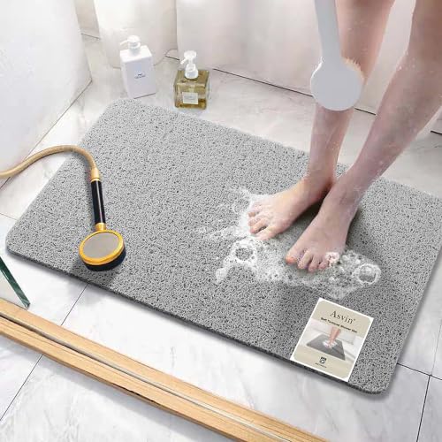 Asvin Soft Textured Bath, Shower, Tub Mat, 24x32 Inch, Phthalate Free, Non Slip Comfort Bathtub Mats with Drain, PVC Loofah Bathroom Mats for Wet Areas, Quick Drying
