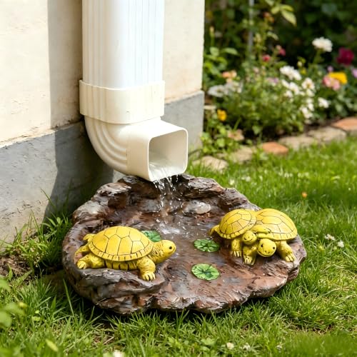 Turtlle Statue Splash Block Gutter Downspout Garden Decor, Larger Gutter Downspout Splash Block Extensions Ornament Rain Concrete Resin Tortoise Diverter Accessory, Outdoor Decoration Gift (13.8In)