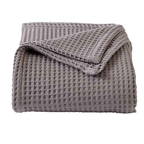 Market & Place 100% Cotton Waffle Weave Bed Blanket - Soft, Breathable, and Lightweight Blanket for All-Season - Perfect for Layering - Brielle Collection (King, Charcoal)