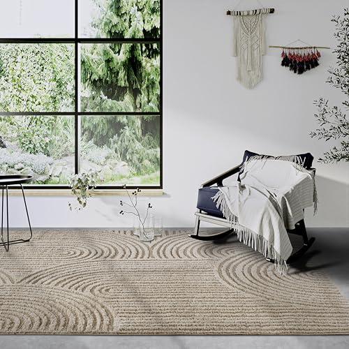 Elle Decor ation High Pile Rug Chappe - Modern Living Room Rug, Long Pile Shaggy, Modern Pattern, Fluffy Soft Boho for Living Room, Bedroom - Beige, 80 x 120 cm