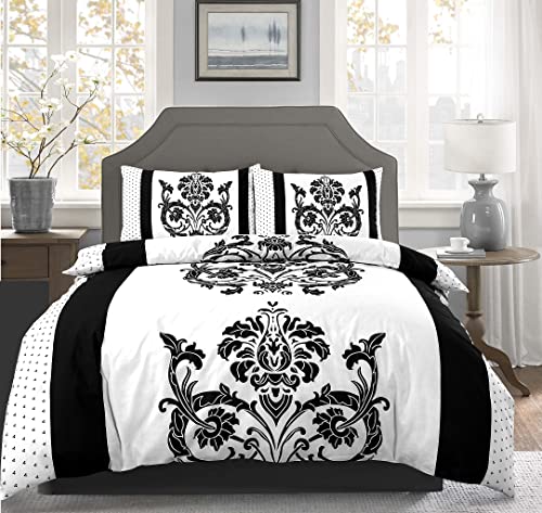 Kampala Hill Darcy Black Double Duvet Cover Set Polycotton Damask Bedding