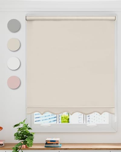 Emma Barclay Scalloped Roller Blind - Child Safe Blind with Adjustable Cord and Scalloped Edge Detailing in Cream - Width 180 x Drop 165cm