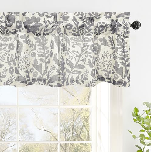 "DriftAway Linen Textured Curtain Valances for Windows Bathroom Bedroom Living Room Kitchen Windows Basement Blinds Rod Pocket Semi Sheer 52""x14"" Plus 1.75 Inches Header 1 Panel Julia Gray"