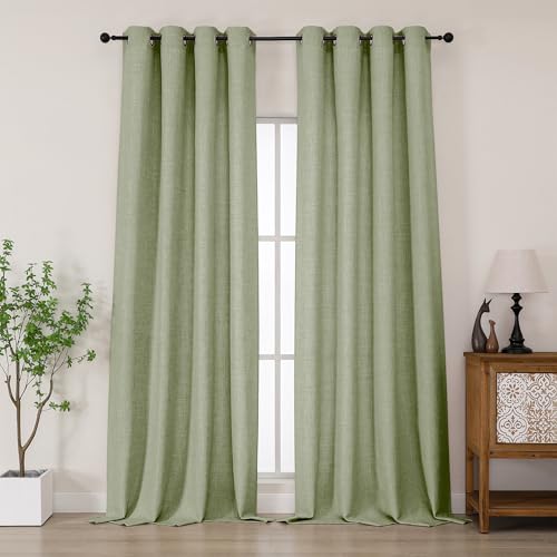 Chyhomenyc Sage Green Extra Long Curtains 120 Inch Length, Light Filtering Faux Linen Textured Soft Airy Living Room Curtains, Elegant Farmhouse Grommet Window Drapes, Each 50Wx120L, 10FT, 2PCS