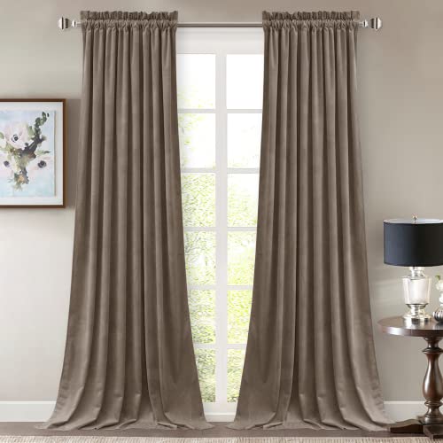 StangH Taupe Curtains 102 inches Rod Pocket Room Darkening Drapes for Dining Room, Heavy Soft Velvet Thermal Curtains for Bedroom, Modern Neutral Home Decor, W52 x L102, 2 Panels