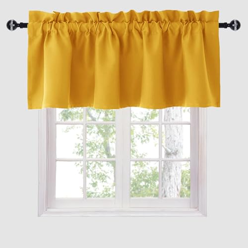 Hiasan Yellow Valance Curtains for Kitchen - Blackout Thermal Insulated Rod Pocket Window Valances, 60 x 18 Inches Length, 1 Panel